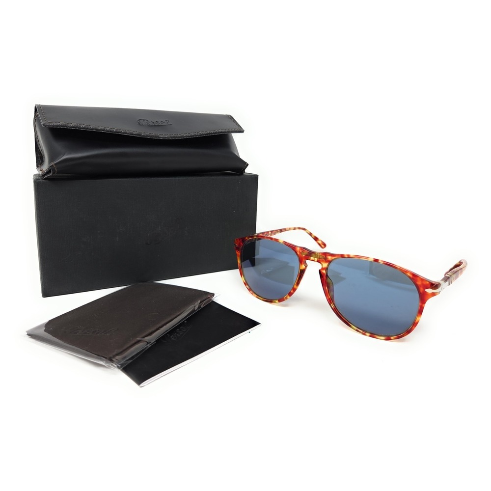 Persol Men's Sunglasses PO6649S 106056, Red Tortoise-Light Blue Lenses NEW